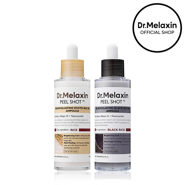 Dr. Melaxin Peel Shot Glow Rice Ampoule Duo - Serums for Brightening, Exfoliating, and Moisturizing - Suitable for All Skin Types